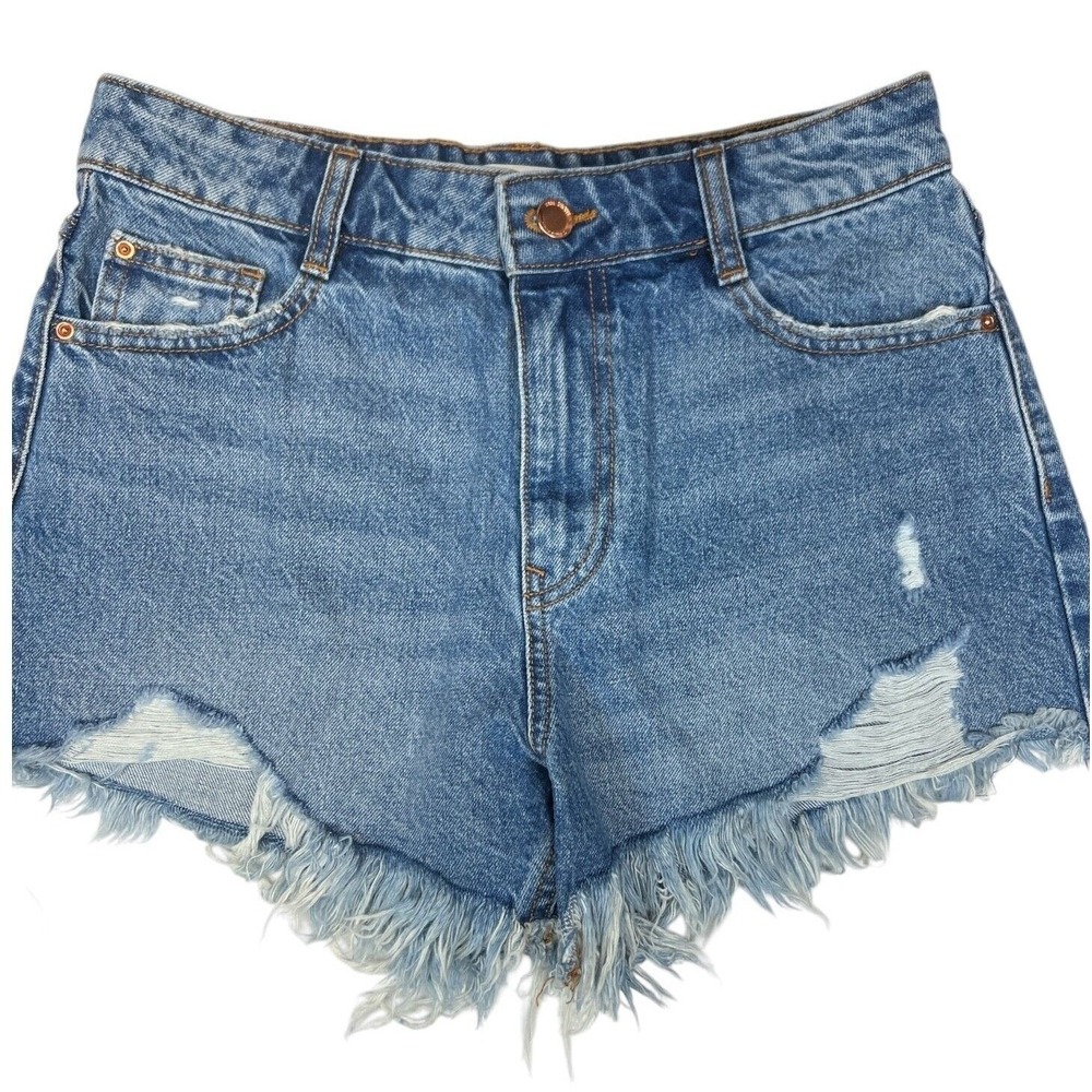 ZARA Women's Denim Shorts Size 4 Ripped Frayed Blue Cutoff